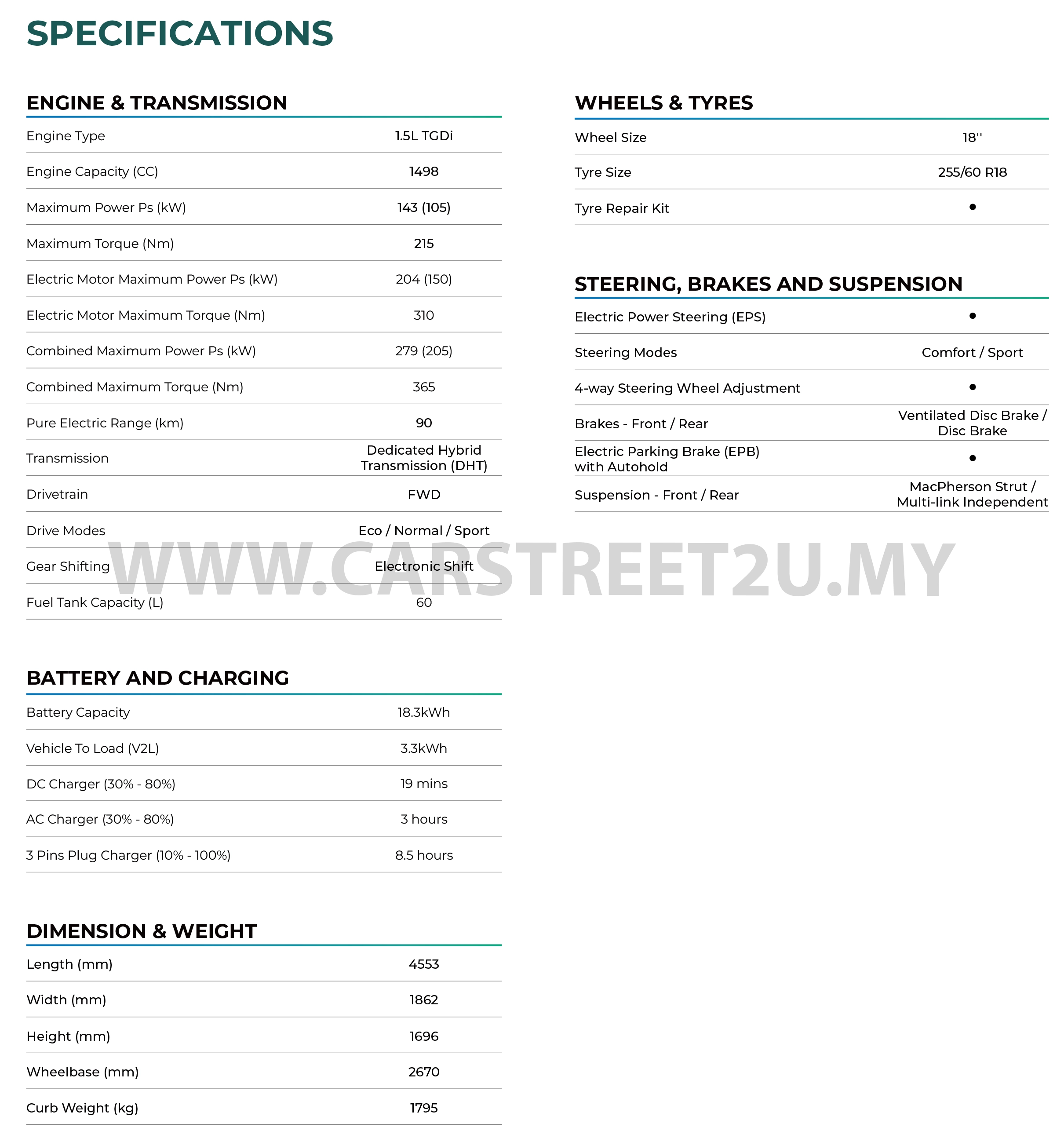 Chery Tiggo 7 Phev Official Brochure Specification Sheet – Malaysia by CarStreet2u